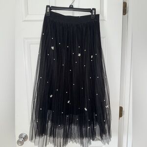 Sadie & Love Mid length black tulle skirt with pearl embellishments